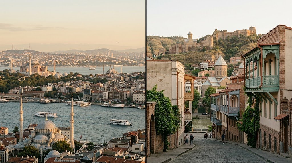 Istanbul skyline beside Tbilisi old town